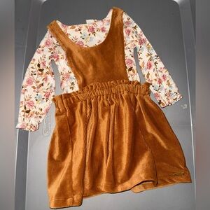 H&M Floral Bodysuit with a Copper Colored Corduroy Dress